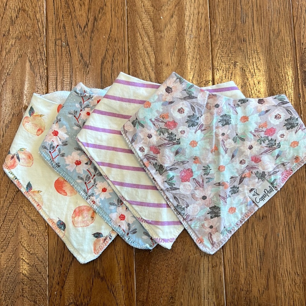 Copper Pearl bandana bibs girly floral set of 4.